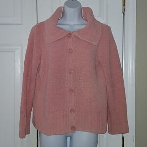 Villager by Liz Claiborne button down fuzzy  sweater cardigan Sz M